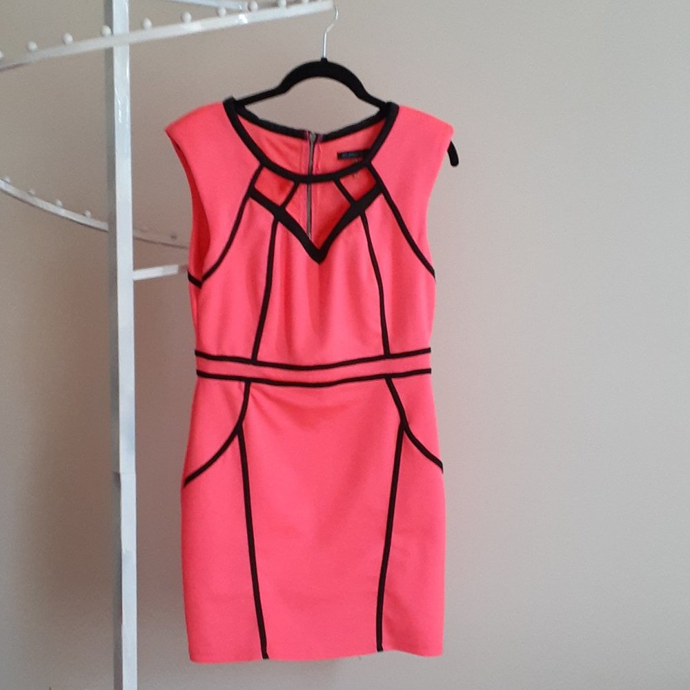 Neon orange dress with black lines